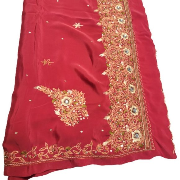 Red and Gold Ready To Wear Saree Adjustable Elastic Waist-  NEW! - Picture 1 of 13